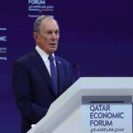 Mike Bloomberg, the Former Mayor of New York City, speaks at the Qatar Economic Forum in Doha on Tuesday. (Karim Jaafar / AFP via Getty Images)