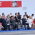 Emir of Kuwait Mishal Al-Ahmad Al-Jaber Al-Sabah (right) and Indonesian President Prabowo Subianto were among the foreign dignitaries who joined French President Emmanuel Macron and his wife Brigitte to watch the annual Bastille Day military parade on the Champs-Elysees Avenue in Paris on July 14. (Mustafa Yalcin/Anadolu via Getty Images)