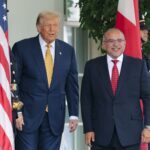 U.S. President Donald Trump greets Crown Prince of Bahrain Salman bin Hamad Al Khalifa as he arrives outside the West Wing of the White House in Washington on Wednesday. (Anna Moneymaker/Getty Images)